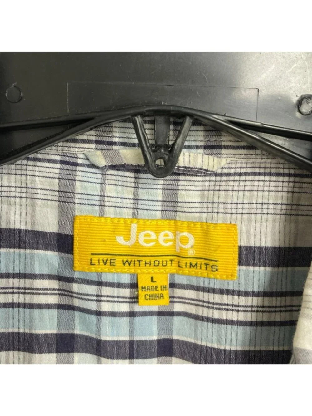 Jeep Men's L Plaid Button-Down Short-Sleeve Shirt Blue & White Casual Wear P0305
